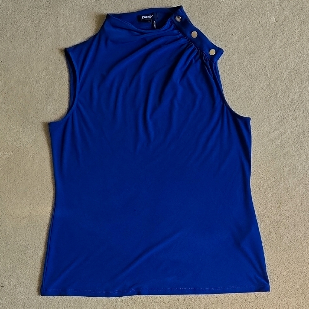 DKNY Women's Peacock Blue Sleeveless Top L NWOT